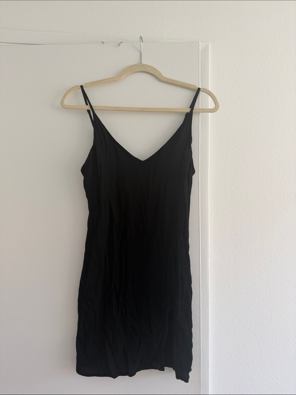 Reformation Black Slip Mini Dress with Spaghetti Straps
